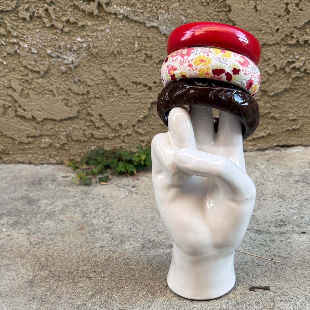 Vintage Red, Floral, and Brown Bangles Set